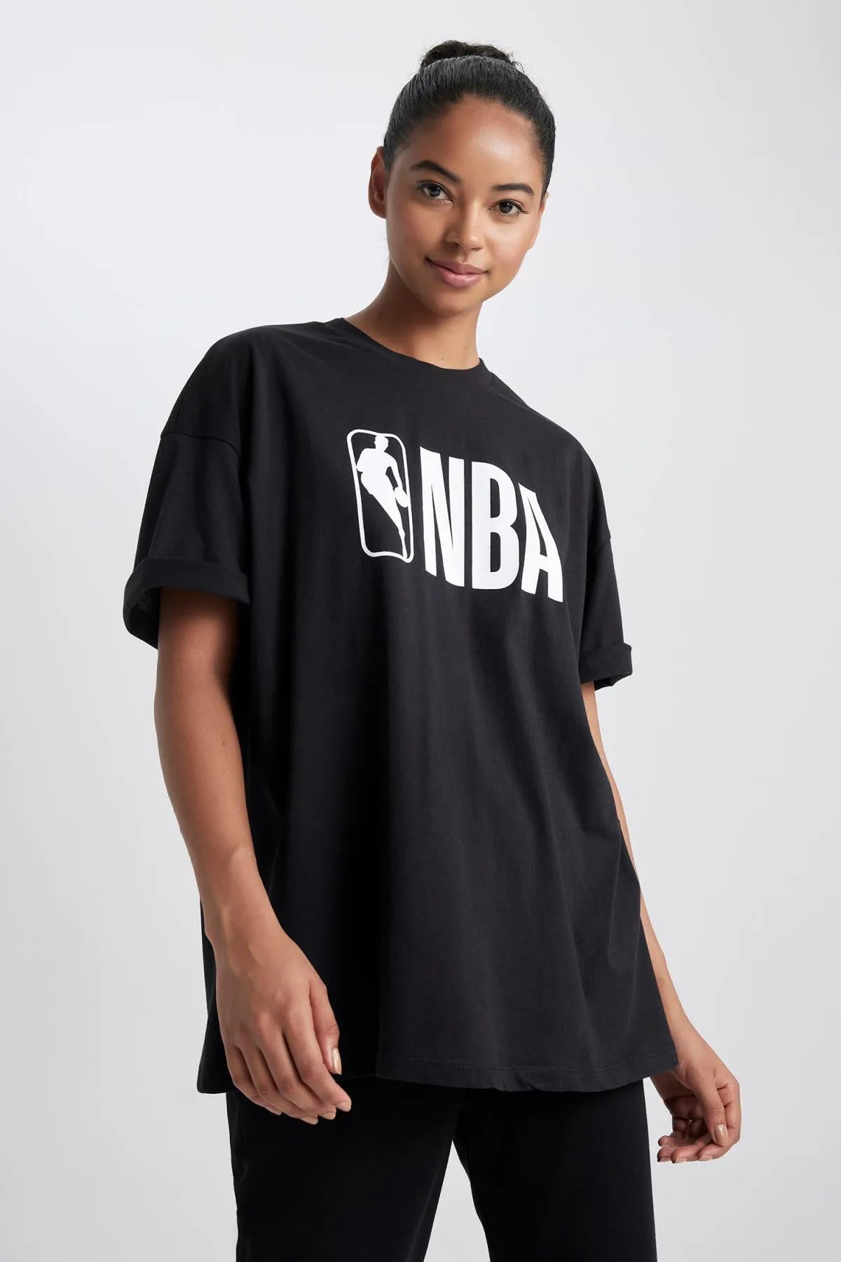 Unisex Oversize NBA Baskılı Siyah T-Shirt