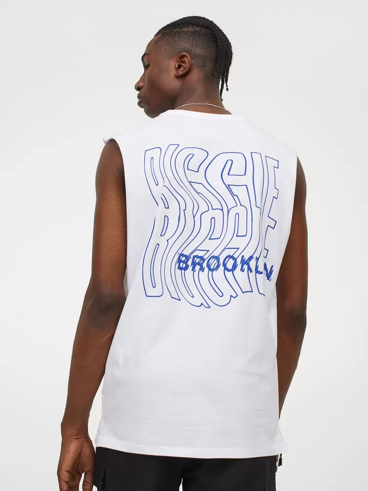Erkek Regular Beyaz Pamuklu Kolsuz T-Shirt