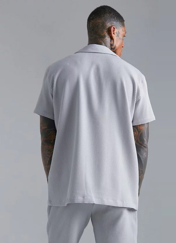 Oversize Premium Fitilli Kısa Kol Ottoman GREY Gömlek