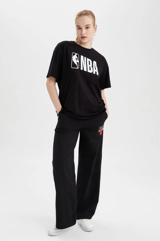 Unisex Oversize NBA Baskılı Siyah T-Shirt