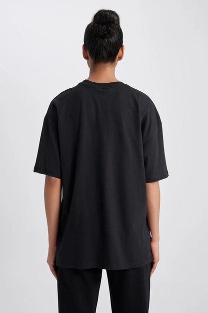 Unisex Oversize NBA Baskılı Siyah T-Shirt