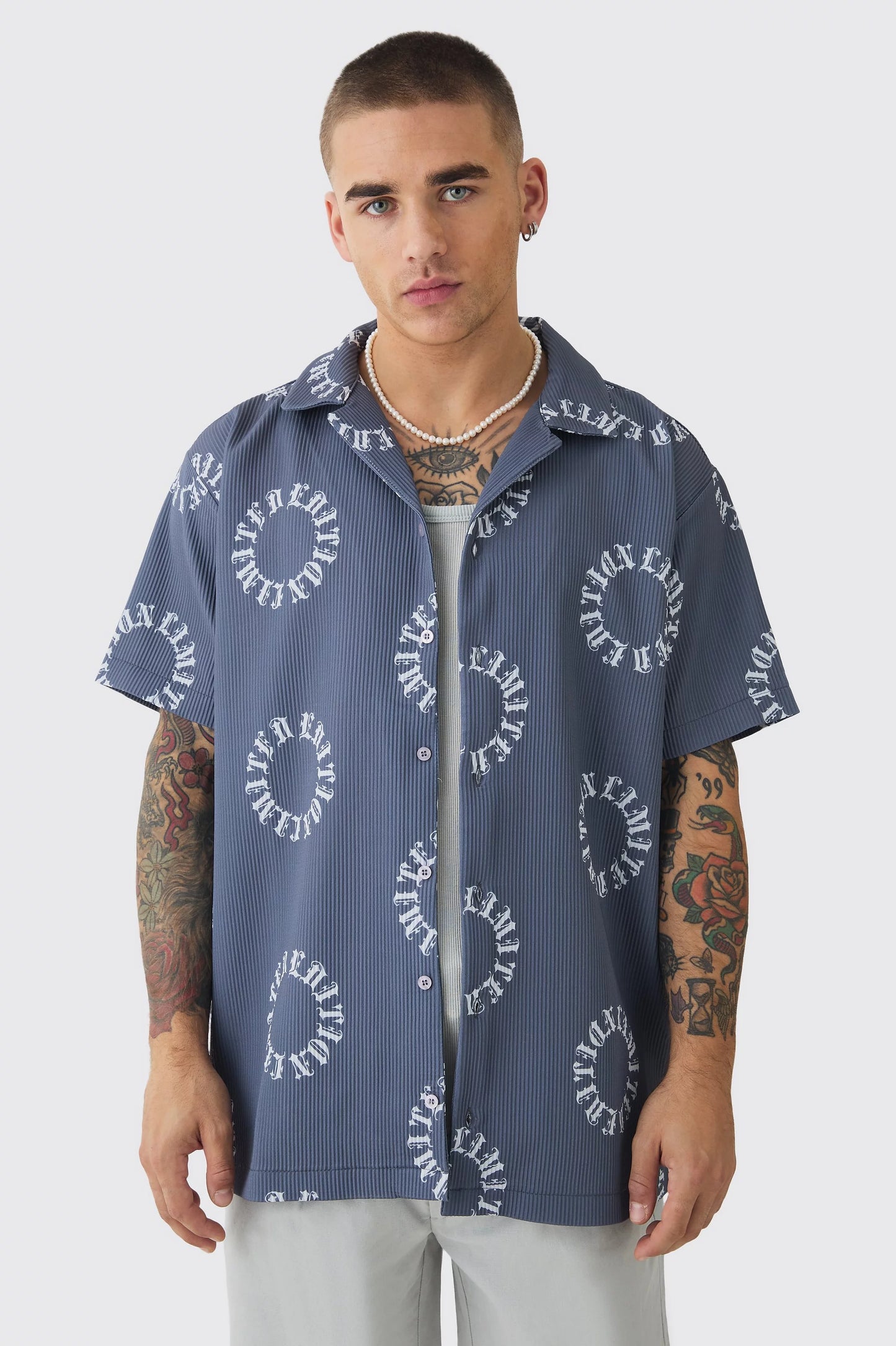 Oversize Premium Fitilli Kısa Kol Ottoman Gömlek