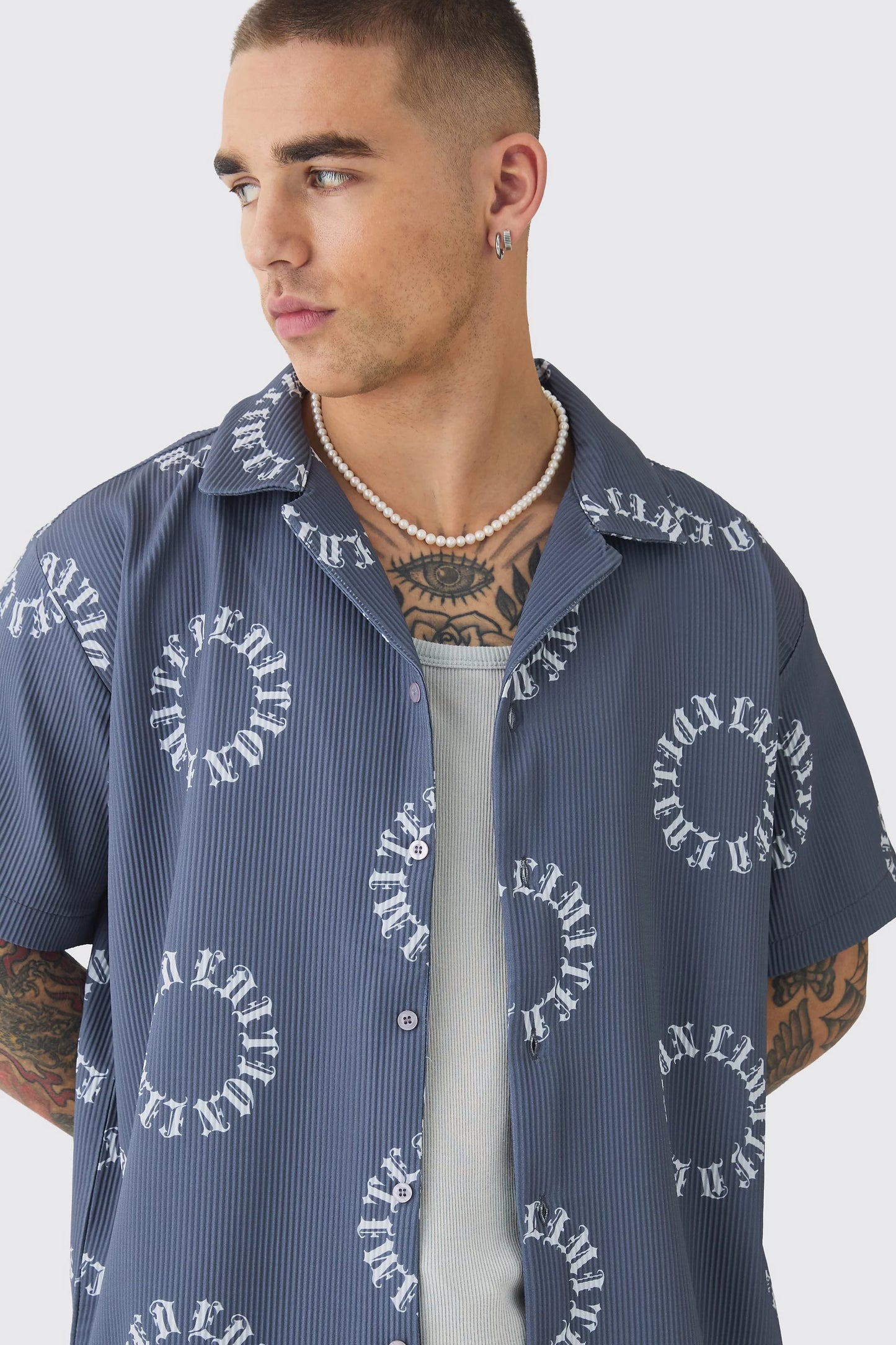 Oversize Premium Fitilli Kısa Kol Ottoman Gömlek