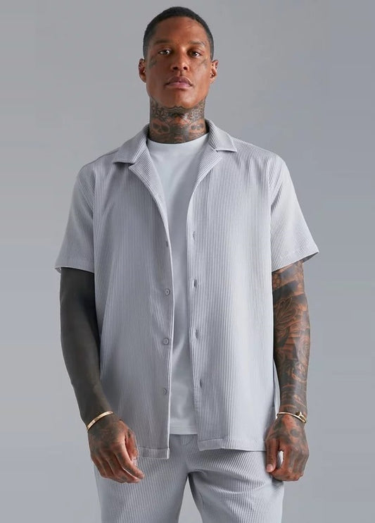 Oversize Premium Fitilli Kısa Kol Ottoman GREY Gömlek