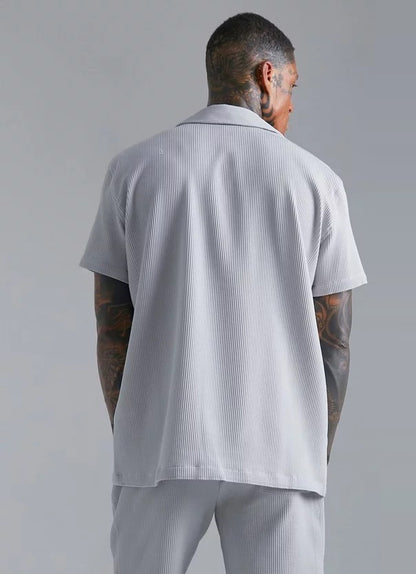 Oversize Premium Fitilli Kısa Kol Ottoman GREY Gömlek